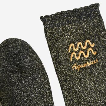 Women's Glitter Socks Black Gold Zodiac Aquarius, 4 of 5