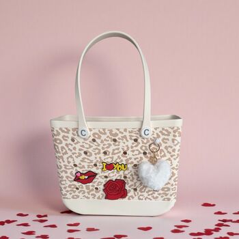 Ultimate Valentine’s Day Gift Set, Crocstyle Tote Bag, ‘Love’ Charms, Fluffy Heart Keyring, 2 of 12