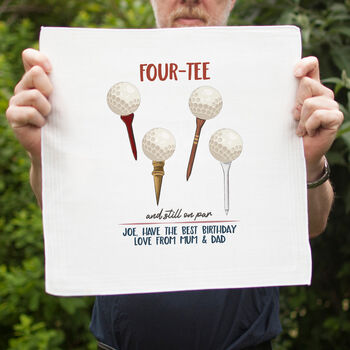 40th Birthday Golf Handkerchief Pair– Personalised “Four Tee And Still On Par” Gift, 2 of 3