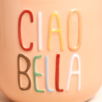 Peach Embossed Ciao Bella Ceramic Mug, 2 of 2