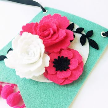 Pink And Turquoise Personalised Felt Floral Bunting, 3 of 3