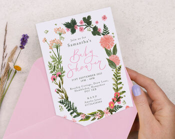 Personalised A6 Pink Floral Baby Shower Invitation, 2 of 3