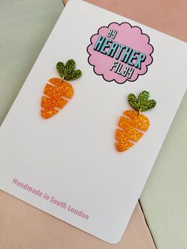 Carrot Resin Glitter Handmade Earrings / 'I'm Rooting For You' Encouragement Gift / Gift For Gardeners And Allotment Lovers, 2 of 5