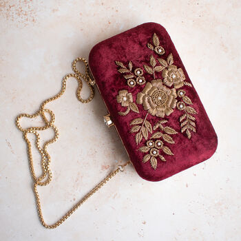 Aashiq Maroon Velvet Floral Clutch, 5 of 6