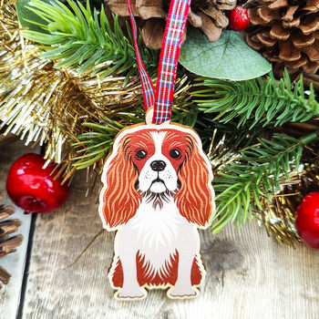 King Charles Spaniel Hanging Wooden Christmas Decoration, 4 of 7