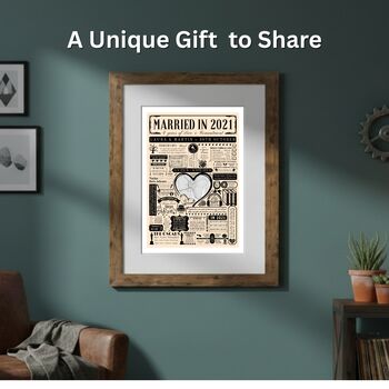 Married In 2021 Map Print, Personalised 5th Wood Anniversary Gift, 6 of 12