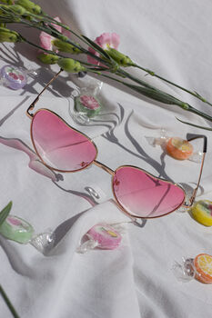 Coral Pink Tint Metal Frame Heart Shaped Sunglasses, 5 of 6