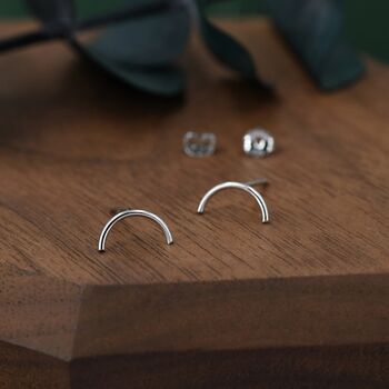 Sterling Silver Delicate Curved Bar Stud Earrings, 7 of 12
