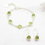 Peridot Round Gemstone Silver Bracelet And Earrings Set, thumbnail 1 of 5