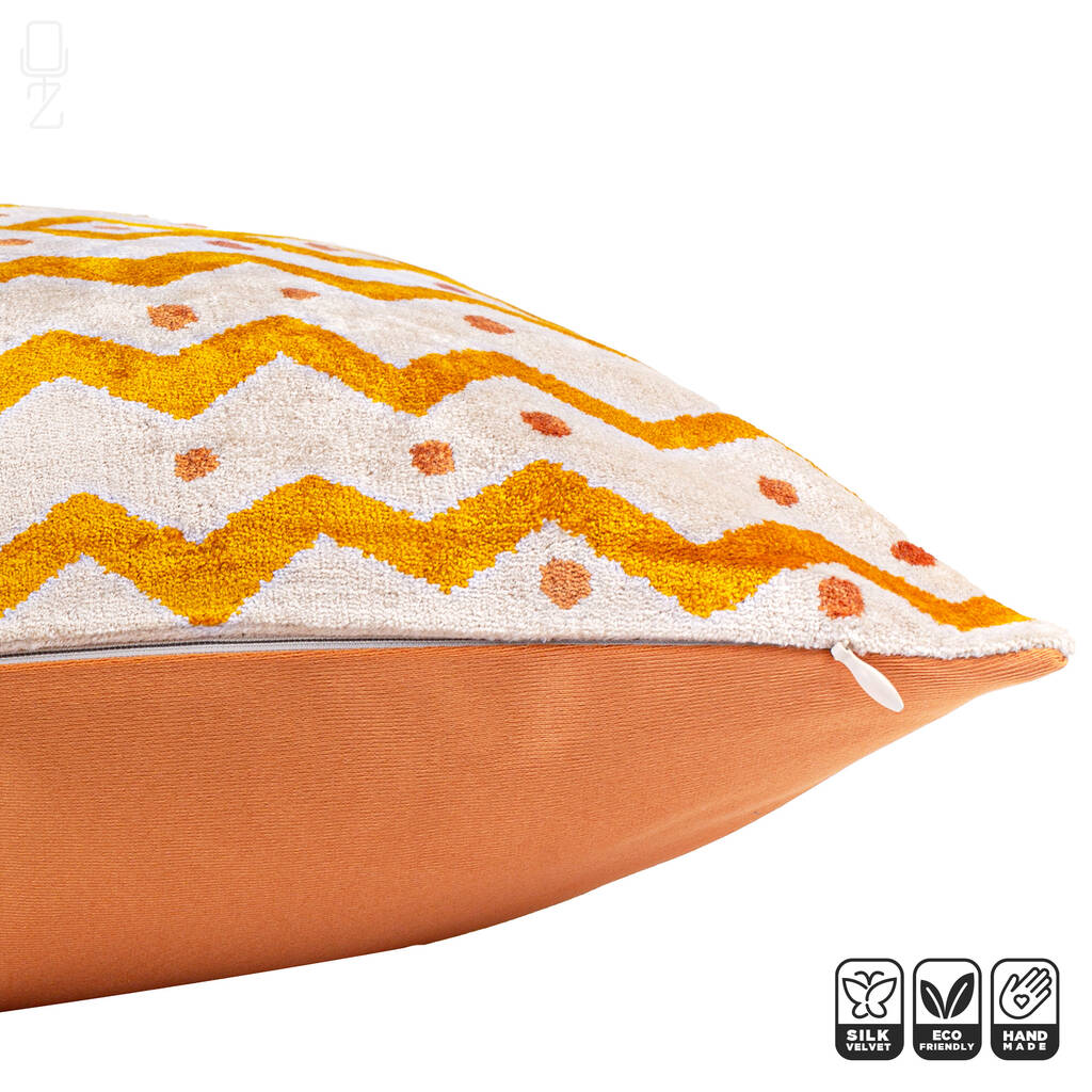 Yellow Zig Zag Ikat Velvet Cushion Cover 40x40cm By