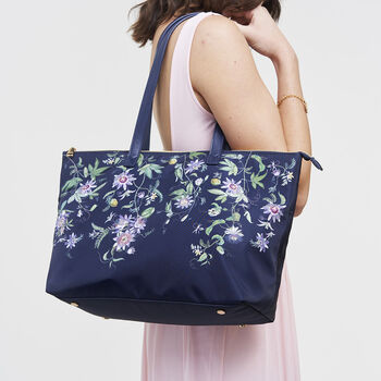 Navy Passion Flower Grab Tote, 2 of 9