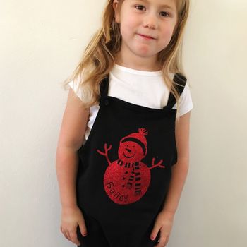 Personalised Snowman Christmas Dungarees, 3 of 6