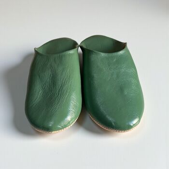 Handmade Moroccan Matcha Green Leather Babouche Slippers, 3 of 5