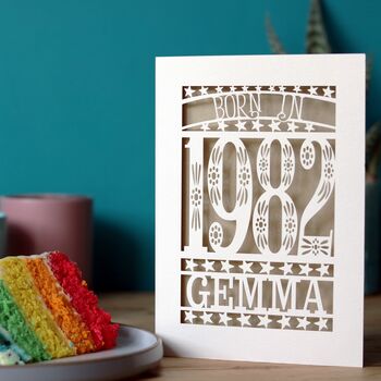 Personalised Papercut Born In 1982 Birthday Card, 7 of 9