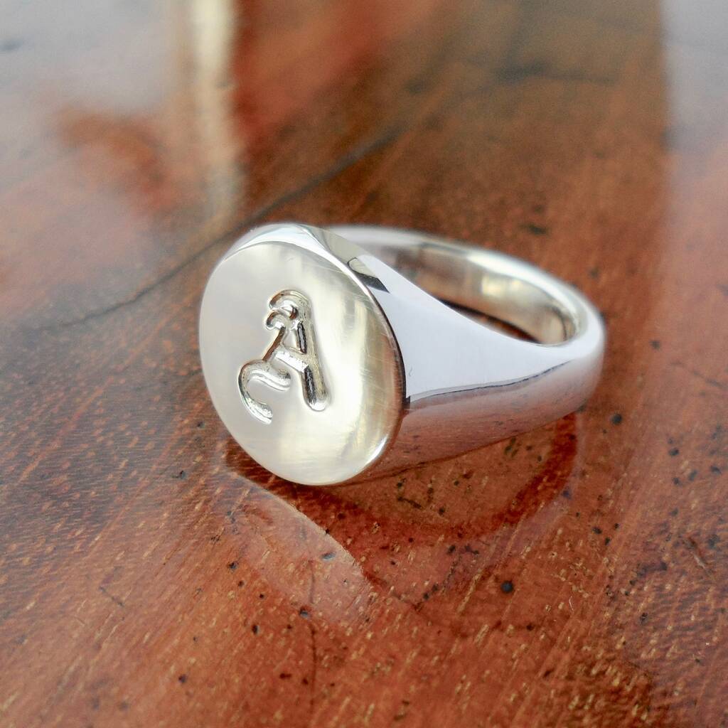 Personalised Round Initial Silver Signet Ring, 1 of 5