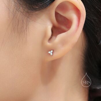 Sterling Silver Three Dot Ab Crystal Trio Screw Back Earrings, 3 of 10