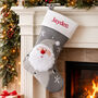 Personalised Grey Knitted Santa Christmas Stocking, thumbnail 1 of 3
