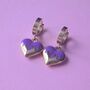 Purple Drip Enamel Heart Huggies In Stainless Steel, thumbnail 1 of 3