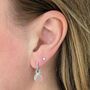 Circle Rose Quartz January Birthstone Earrings, Silver, thumbnail 2 of 5