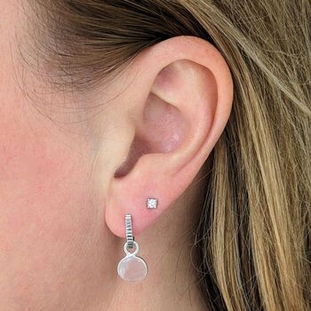 Circle Rose Quartz January Birthstone Earrings, Silver, 2 of 5