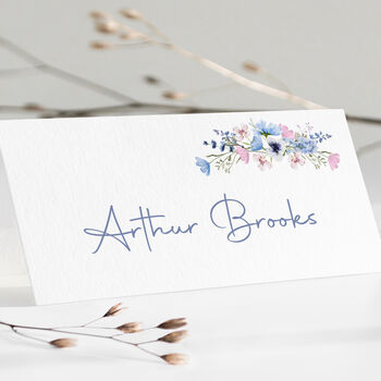 Blue And Pink Wildflower Wedding Place Card, 3 of 4