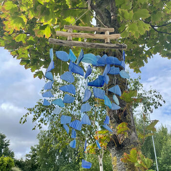 Driftwood Recycled Blue Glass Wind Chime, 3 of 6