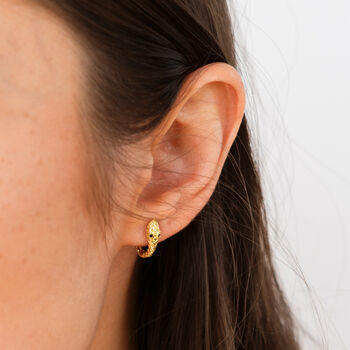 Gold Plated Ear Hugging Snake Hoop Earrings, 2 of 6