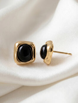 Gold Black Agate Statement Stud Earring, 2 of 5