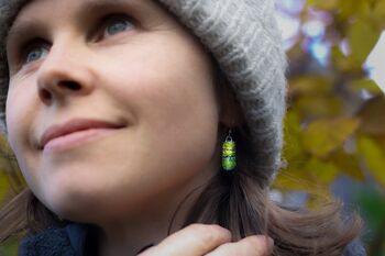 Yellow And Green Dichroic Glass Drop Earrings, 3 of 8