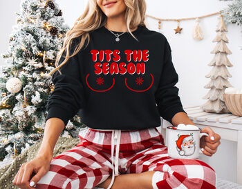 Tits The Season Christmas Jumper In Light Pink, 5 of 12