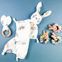 Rainbow Bunny Muslin New Baby Gift Set In Keepsake Box, thumbnail 2 of 8