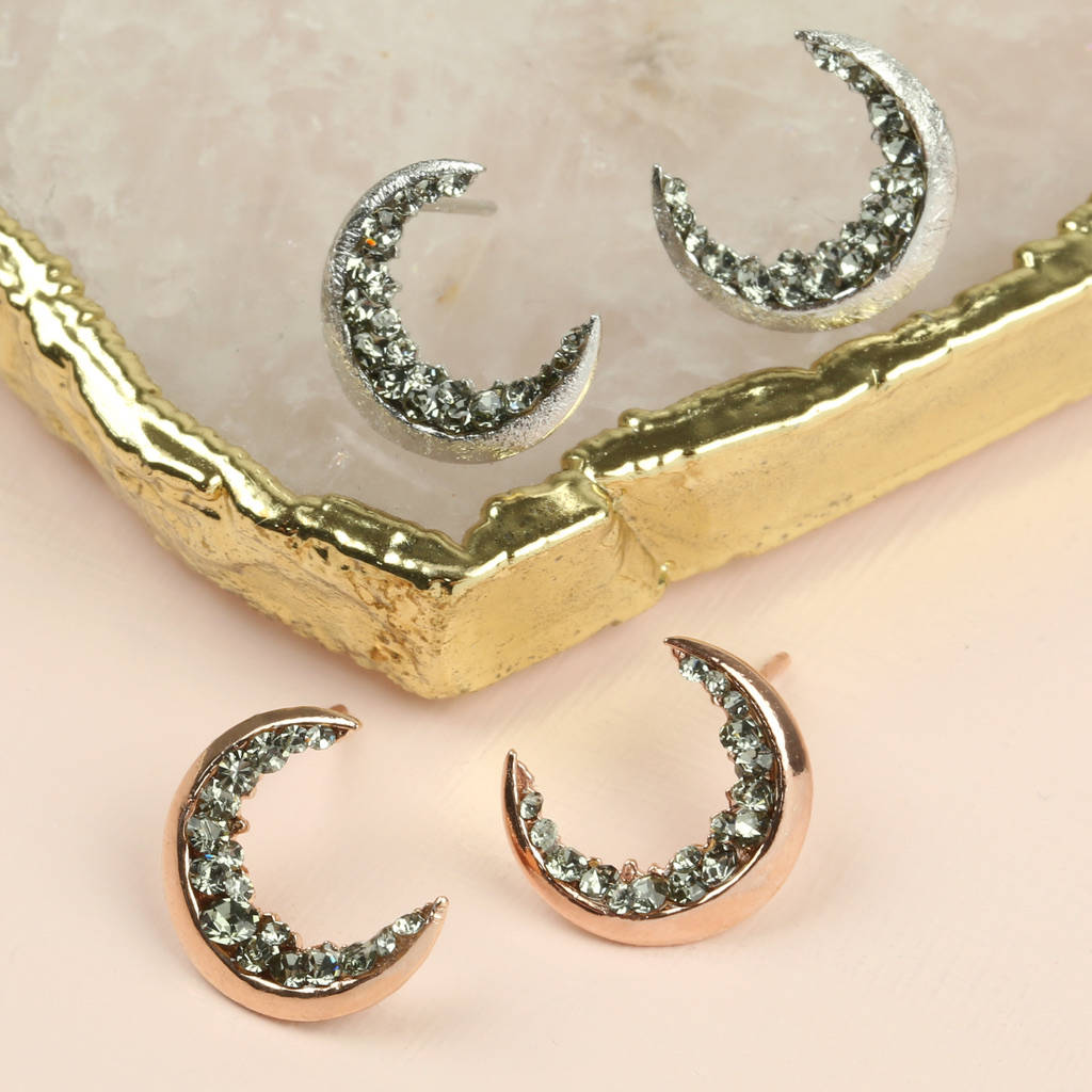 crystal crescent moon earrings by lisa angel | notonthehighstreet.com