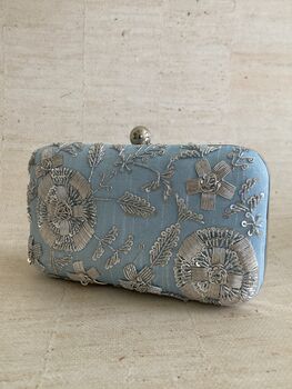 Blue Embroidered Rectangular Clutch Bag, 3 of 9