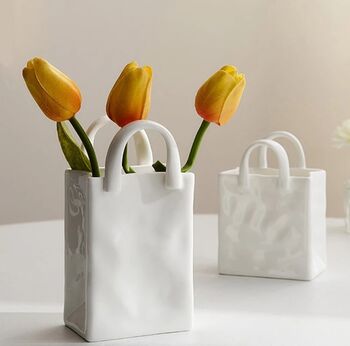 White Ceramic Paper Carrier Bag Vase, 3 of 3
