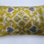 Oblong Velvet Ikat Cushion Yellow And Grey Heart, thumbnail 5 of 7