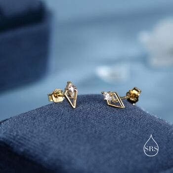 Sterling Silver Art Deco Inspired Tiny Rhombus Cz Stud Earrings, 2 of 12