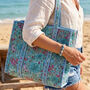 Quilted Cotton Turquoise Floral Beach Bag, thumbnail 2 of 6