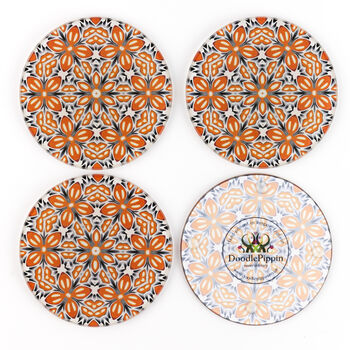 'Orange Fox Flower' Coaster Set, 8 of 10