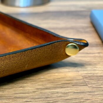 Personalised Burnt Tan Square Leather Desk Accessories Tray, 10 of 12