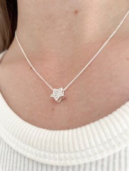 Sterling Silver Cubic Zirconia Star Slider Charm Necklace, 3 of 5