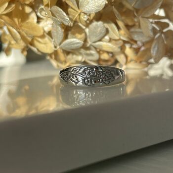 925 Sterling Silver Etched Rose Ring, 10 of 12