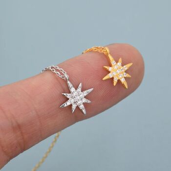 Tiny Starburst Pendant Necklace In Sterling Silver, 5 of 12