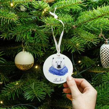 Personalised Christmas Polar Bear Christmas Decoration, 2 of 9