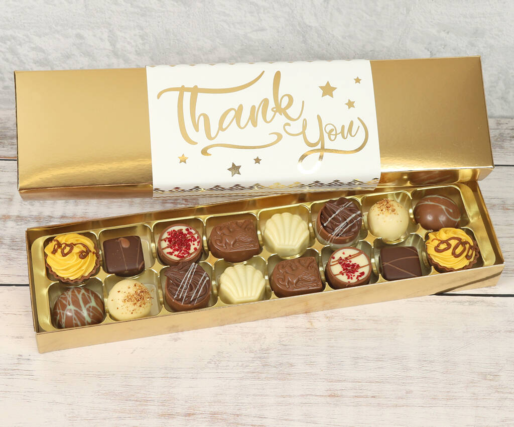 Thank You Chocolate Box 16 Luxury Chocolates With Gold Foil Sleeve 