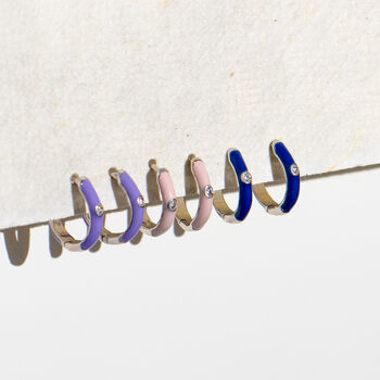 Sterling Silver Enamel Hoop Earrings With Cubic Zirconia, 2 of 9