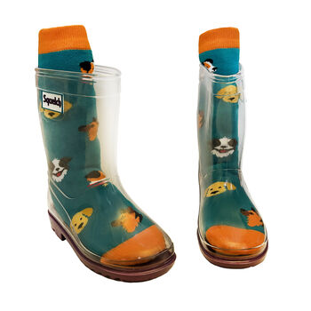 Squelch Transparent Wellies And Three Sock Set Puppy, 7 of 8