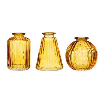 Set Of Three Vintage Lemon Yellow Glass Vases, 2 of 3