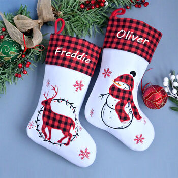 Personalised White Tartan Stocking With Snowman, 2 of 5