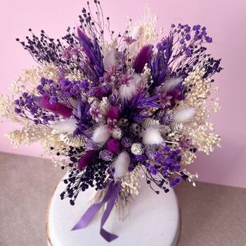 Deep Purple Dried Flower Bouquet With Gypsophila, 3 of 5