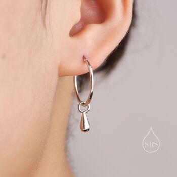 Sterling Silver Droplet Dangle Hoop Earrings, 6 of 11